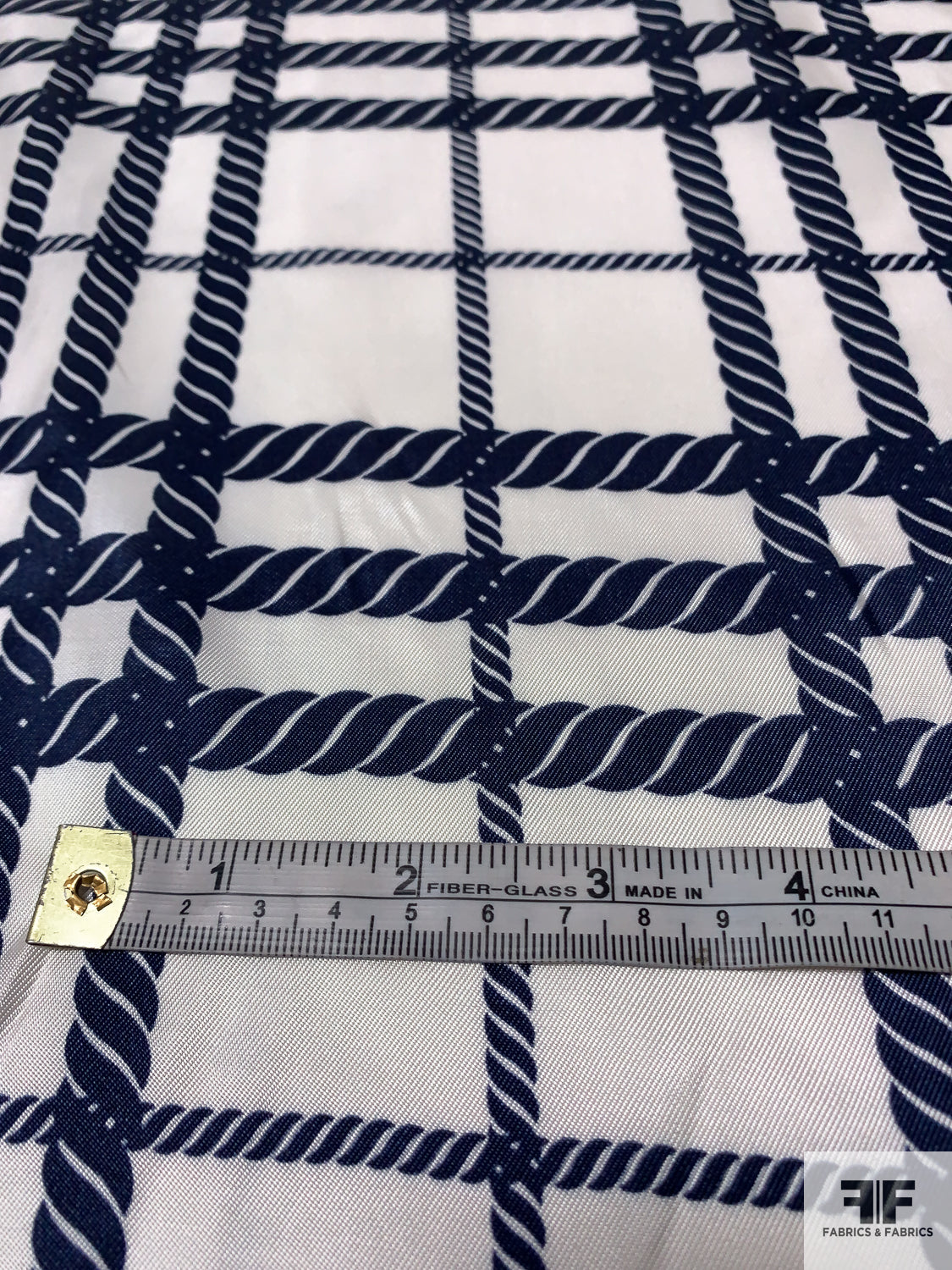 Plaid Rope Rope Plaid Printed Rayon Twill - Navy/Off-White | FABRICS & FABRICS ...