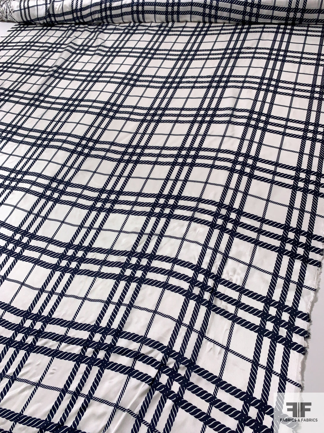 Plaid Rope Rope Plaid Printed Rayon Twill - Navy/Off-White | FABRICS & FABRICS ...