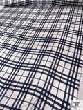 Rope Plaid Printed Rayon Twill - Navy / Off-White