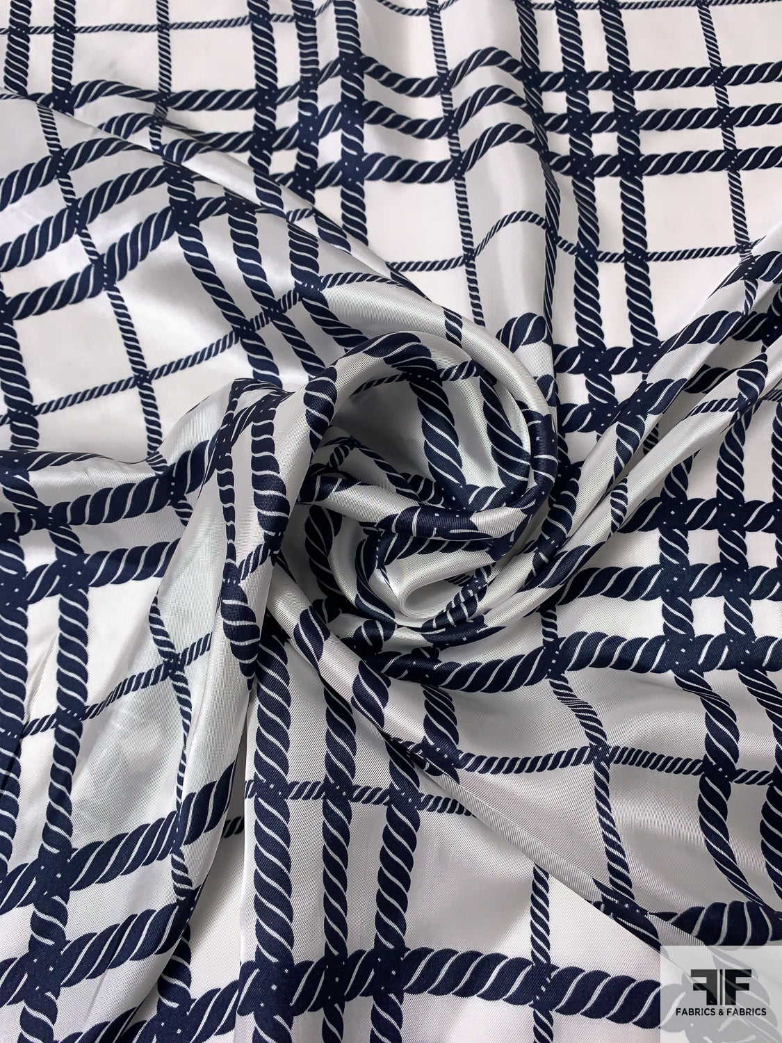 Plaid Rope Rope Plaid Printed Rayon Twill - Navy/Off-White | FABRICS & FABRICS ...