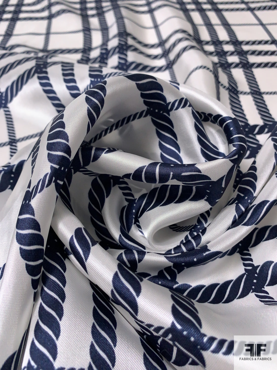 Plaid Rope Rope Plaid Printed Rayon Twill - Navy/Off-White | FABRICS & FABRICS ...