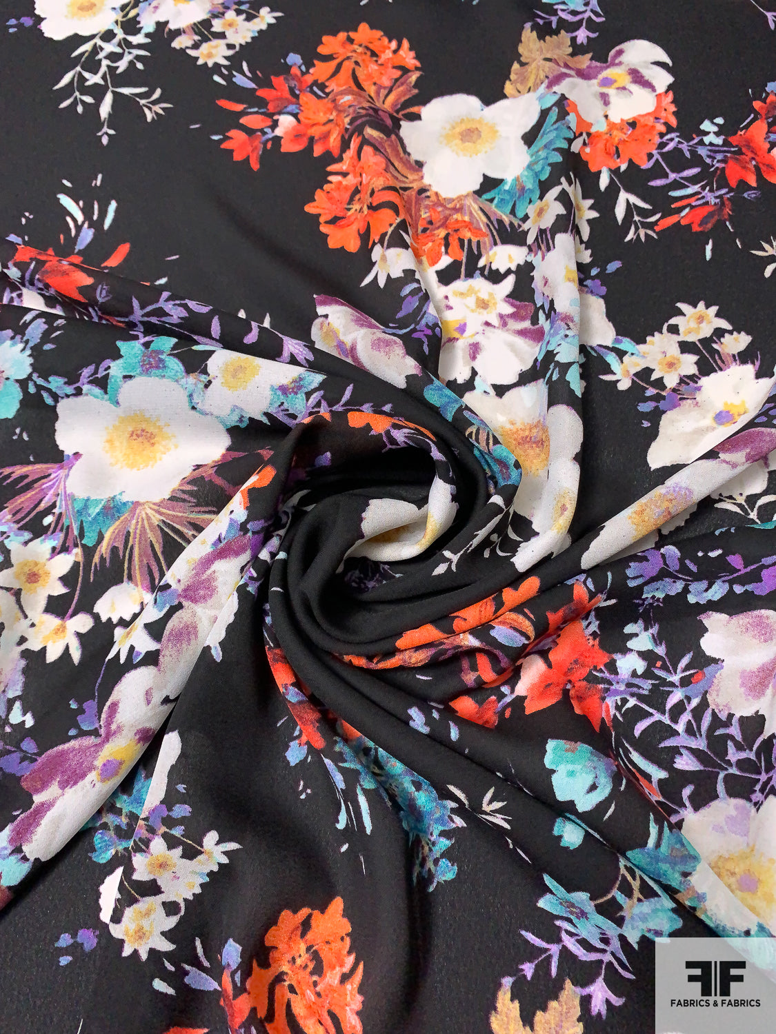floral polyester dress fabric Floral Printed Polyester Charmeuse - Dusty Blue/Purple/Tan/White