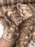 Hazy Snakeskin Printed Stretch Polyester Crepe with Mechanical Stretch - Tan / Beige / Black