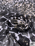 Animal Pattern Printed Crinkled Polyester Chiffon - Black / White / Light Olive