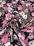 Floral Printed Crepe-Twill with Mechanical Stretch - Pinks / Tan / White / Black