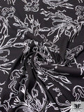 Abstract Printed Washed-Look Rayon Crepe-Twill with Mechanical Stretch - Black / White