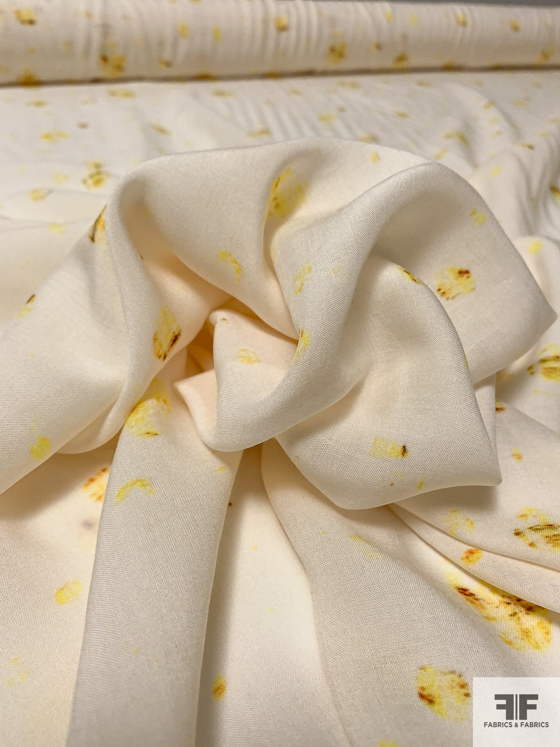 Hazy Spotted Printed Rayon Challis - Yellow / Ivory