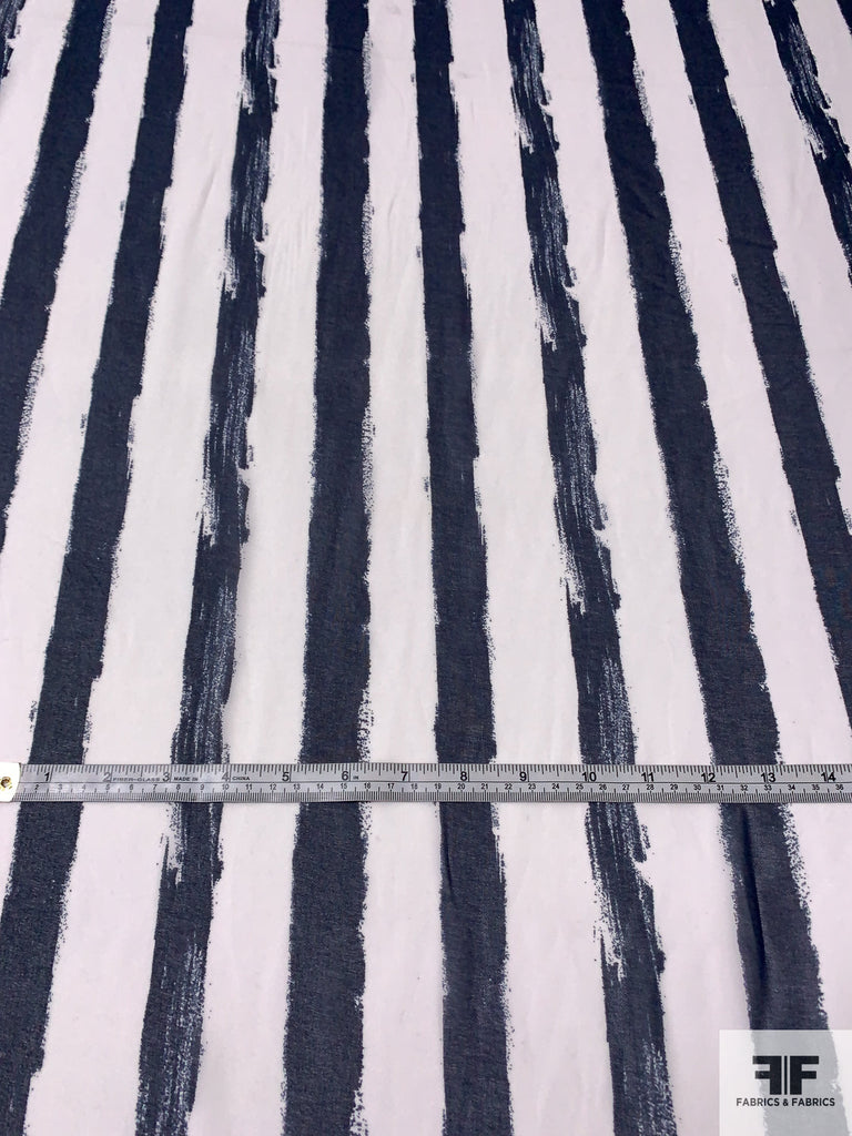 Painterly Striped Printed Polyester Chiffon - Navy/White | FABRICS ...