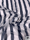 Painterly Striped Printed Polyester Chiffon - Navy / White