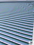 Horizontal Striped Polyester Suiting - Sky Blue / Navy / Jade / White