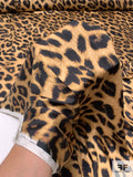 Leopard Printed Polyester Charmeuse - Golden Brown / Black