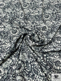 Abstract Printed Polyester Crepe-Twill with Mechanical Stretch - Greys / Black