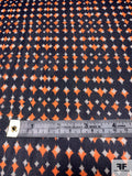 Geometric Lattice Printed Polyester Chiffon - Highlighter Orange / Navy / White