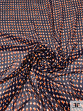 Geometric Lattice Printed Polyester Chiffon - Highlighter Orange / Navy / White