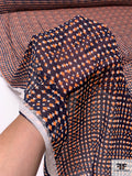 Geometric Lattice Printed Polyester Chiffon - Highlighter Orange / Navy / White