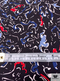 Italian Abstract Matte-Side Printed Viscose Crepe Back Satin - Midnight Navy / Blues / Red / White