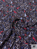 Italian Abstract Matte-Side Printed Viscose Crepe Back Satin - Midnight Navy / Blues / Red / White