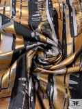 Italian Streak Pattern Metallic Jacquard Brocade - Gold / Black / Light Grey