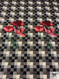 Italian Floral and Checkered Metallic Brocade Panel - Black / Cream / Grey / Red