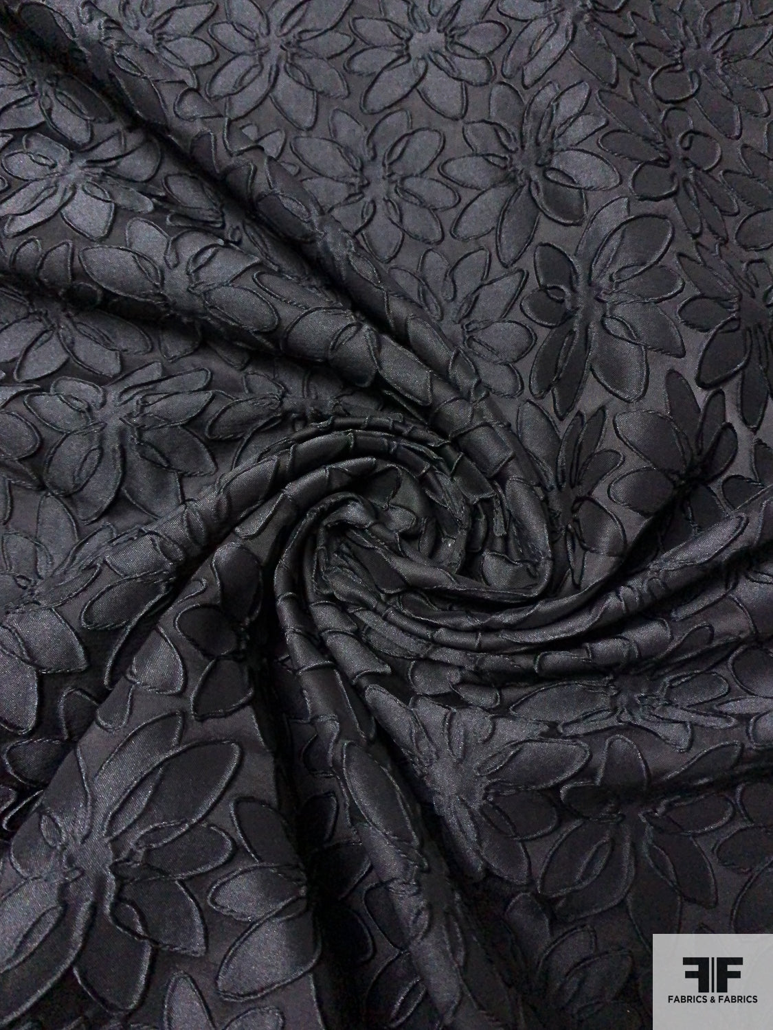 Polyester Cotton Black Floral Brocade Dress Fabric