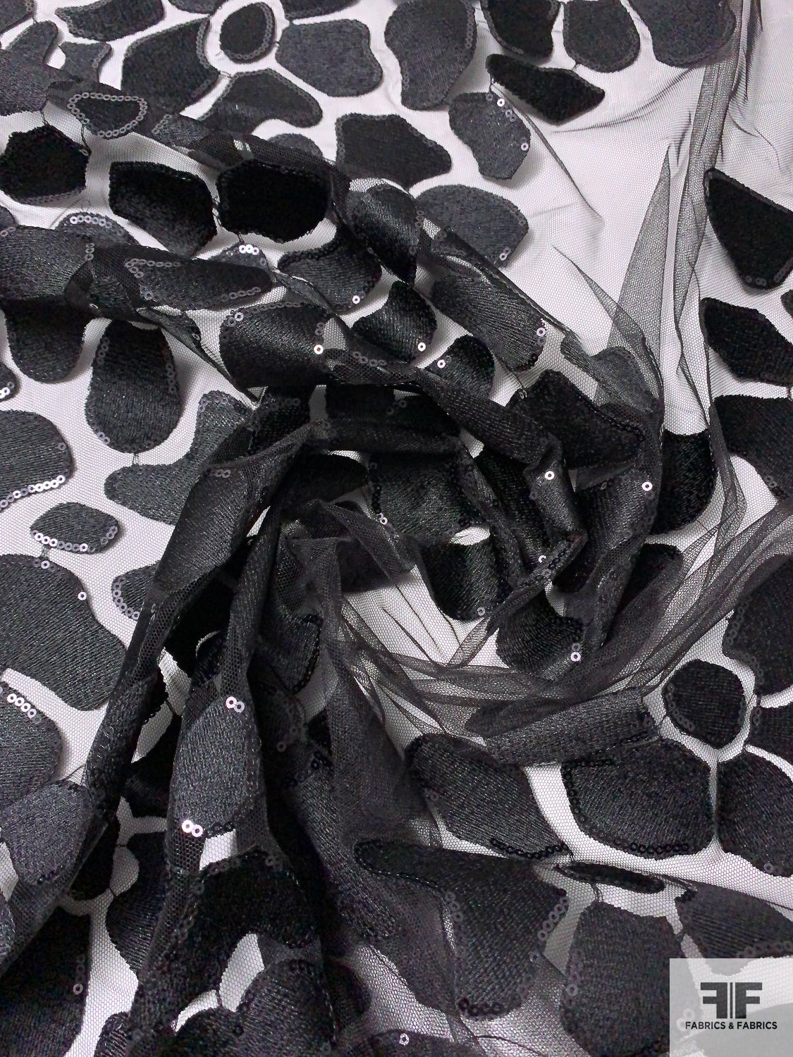 Patterned Tulle Floral Pattern Embroidered Tulle with Sequins - Black | FABRICS ...