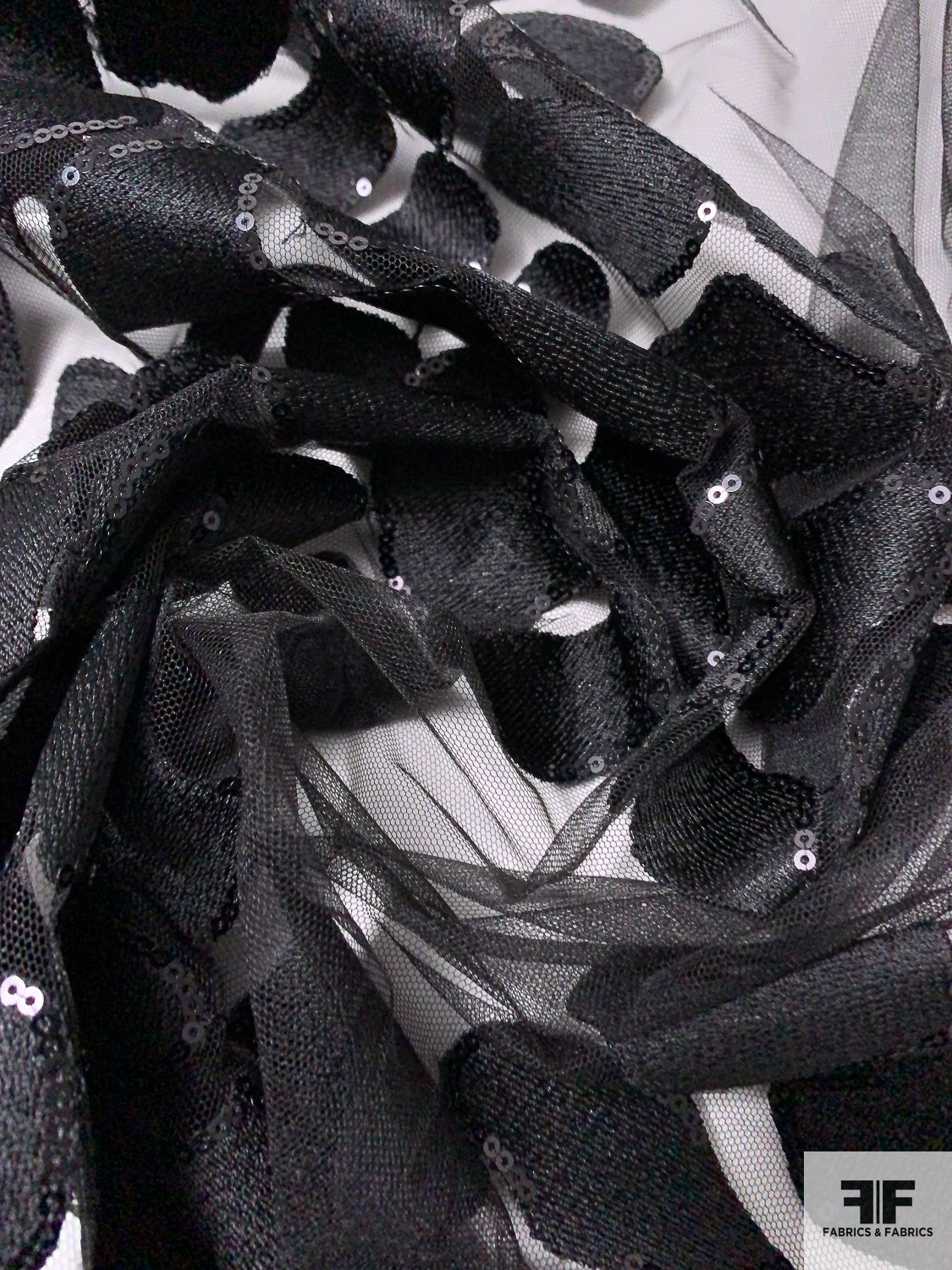 Patterned Tulle Floral Pattern Embroidered Tulle with Sequins - Black | FABRICS ...