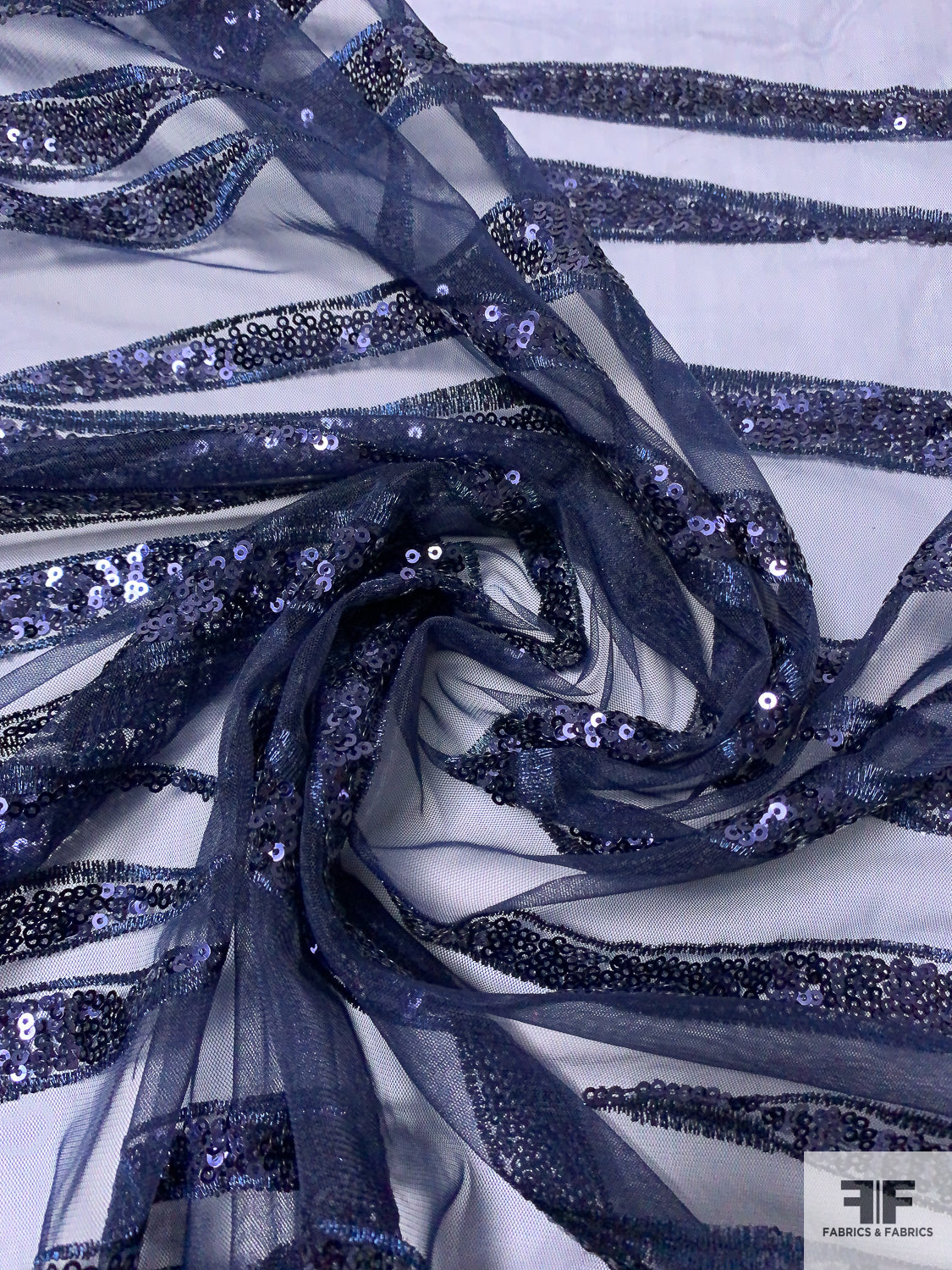 Patterned Tulle Streaky Pattern Embroidered Tulle with Sequins - Navy | FABRICS ...
