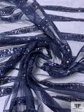 Streaky Pattern Embroidered Tulle with Sequins - Navy