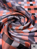 Pixelated Checkered Pattern Brocade - Salmon / Silver-Lilac / Light Grey