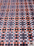 Pixelated Checkered Pattern Brocade - Salmon / Silver-Lilac / Light Grey