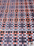 Pixelated Checkered Pattern Brocade - Salmon / Silver-Lilac / Light Grey