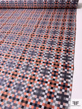 Pixelated Checkered Pattern Brocade - Salmon / Silver-Lilac / Light Grey