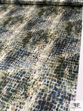 Italian Reptile Inspired Printed Heavy Polyester Charmeuse - Navy / Olive Green / Cream