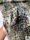 Italian Reptile Inspired Printed Heavy Polyester Charmeuse - Navy / Olive Green / Cream