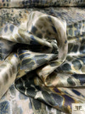 Italian Reptile Inspired Printed Heavy Polyester Charmeuse - Navy / Olive Green / Cream