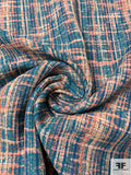Italian Classic Cotton Blend Tweed - Coral / Dark Turquoise