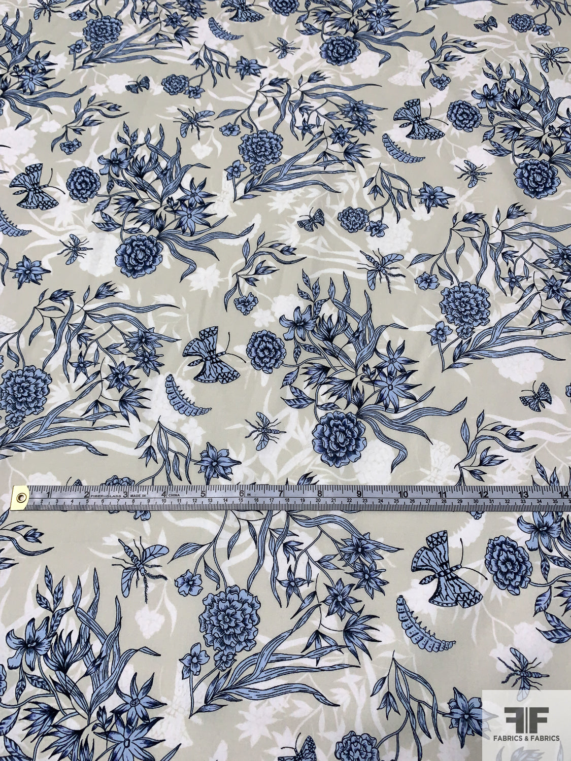 Italian Floral Printed Cotton Lawn - Pale Powder Grey / Blue / Off-White -  Fabric by the Yard