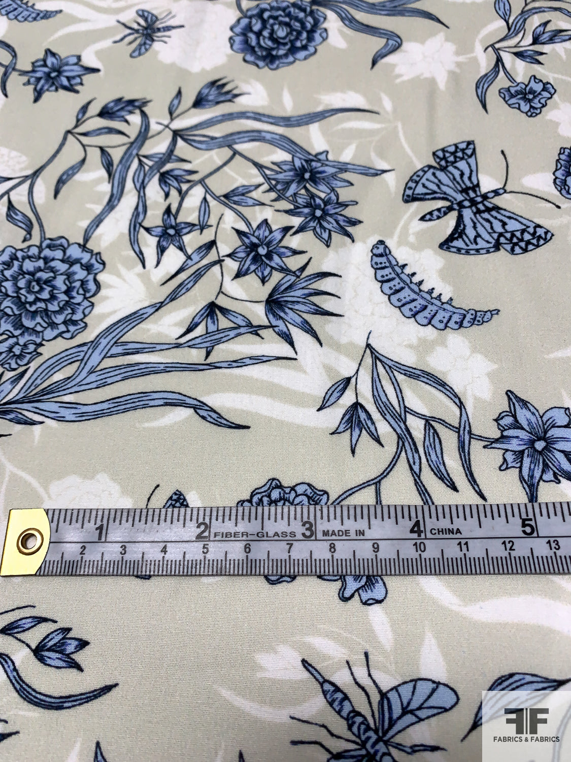 Italian Floral Printed Cotton Lawn - Pale Powder Grey / Blue / Off-White -  Fabric by the Yard