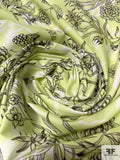 Italian Floral Printed Cotton Lawn - Pastel Lime / Black / Off-White