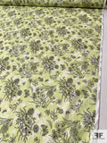 Italian Floral Printed Cotton Lawn - Pastel Lime / Black / Off-White