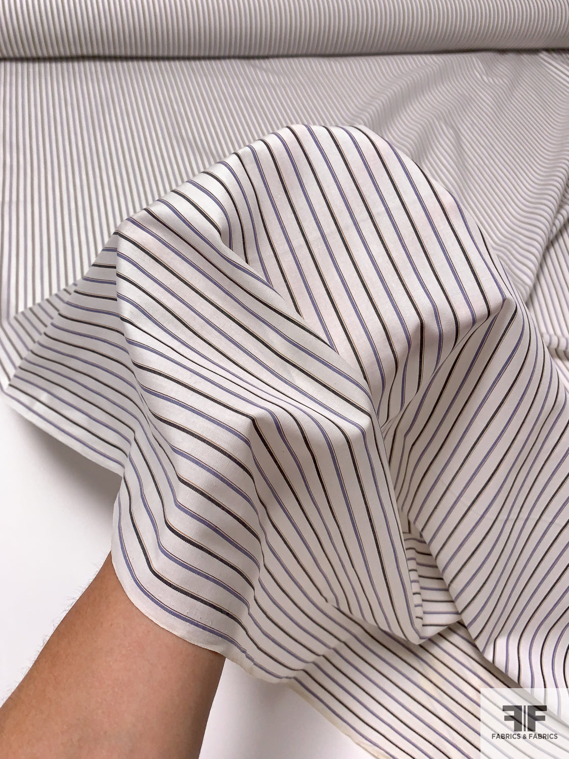 Made in Japan Yarn-Dyed Vertical Striped Cotton Shirting - Off-White / Denim Grey / Lavender