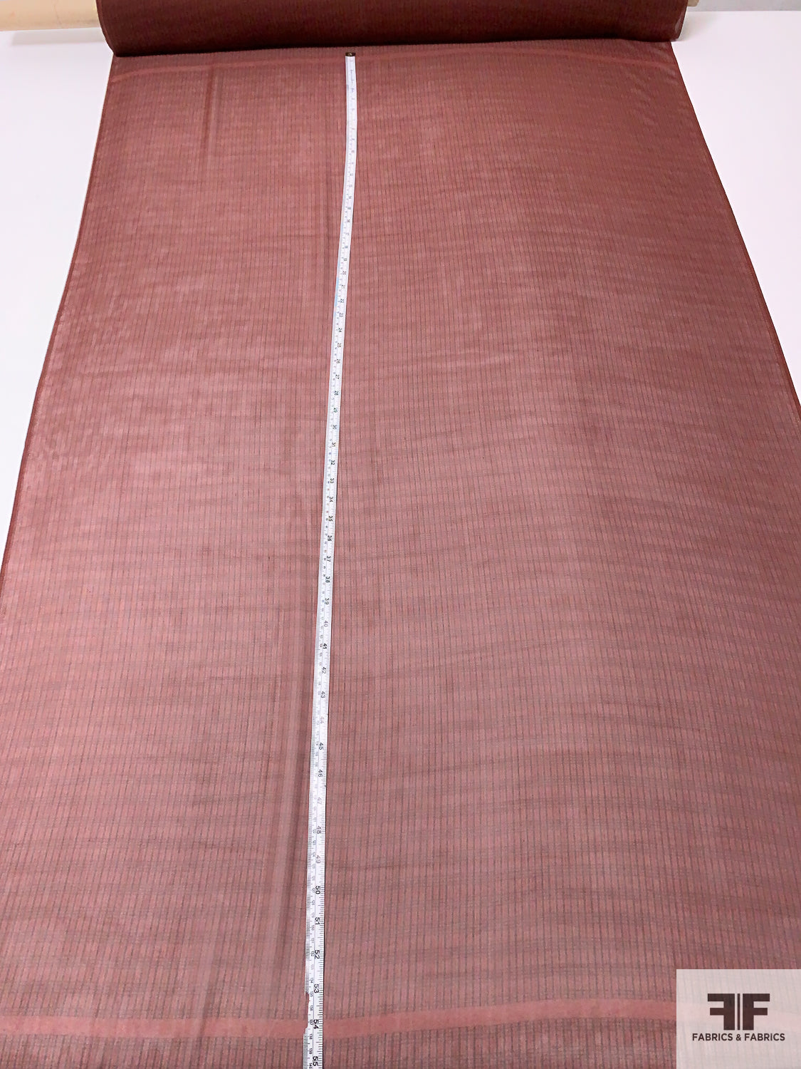 Narrow Plaid Printed Silk Chiffon Panel - Brick / Maroon