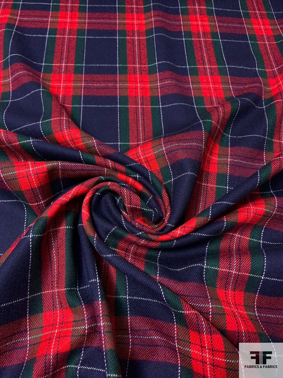 Tartan Plaid Wool Flannel Gabardine Suiting Red/Navy/Evergreen