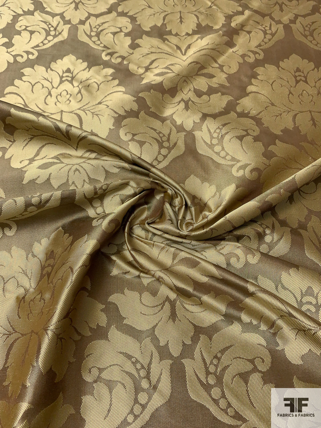 Reversible Damask Fine Jacquard-Faille Silk Brocade - Earthy Gold / Brown
