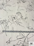 Floral Sketch Printed Stretch Cotton Corduroy - Off-White / Black