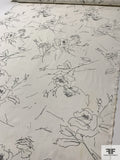 Floral Sketch Printed Stretch Cotton Corduroy - Off-White / Black