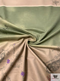 Ethereal Paisley Printed Stretch Cotton Corduroy Panel - Khaki / Earth Green / Purple