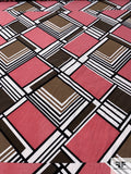 Retro Geometric Printed Pinwale Cotton Corduroy Panel - Coral / Black / Ivory / Brown