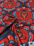 Groovy Damask Printed Stretch Pinwale Cotton Corduroy - Reds / Turquiose / Maroon