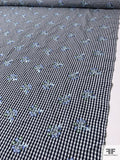 Gingham Pattern Soft Taffeta-Like Polyester Shirting with Floral Embroidery - Navy / White / Green